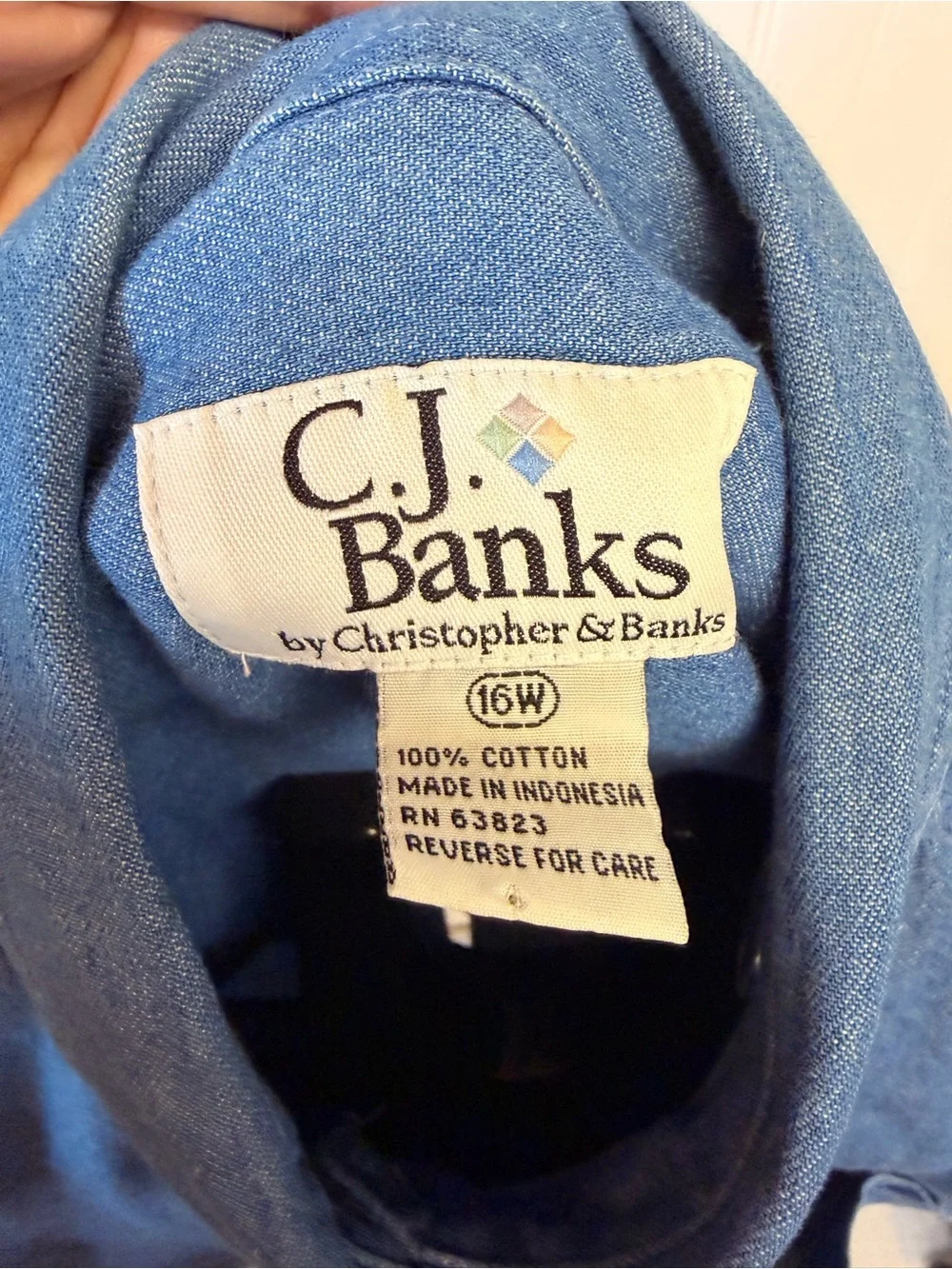 CJ Banks Light Blue Embroidered Denim Button-Down Shirt